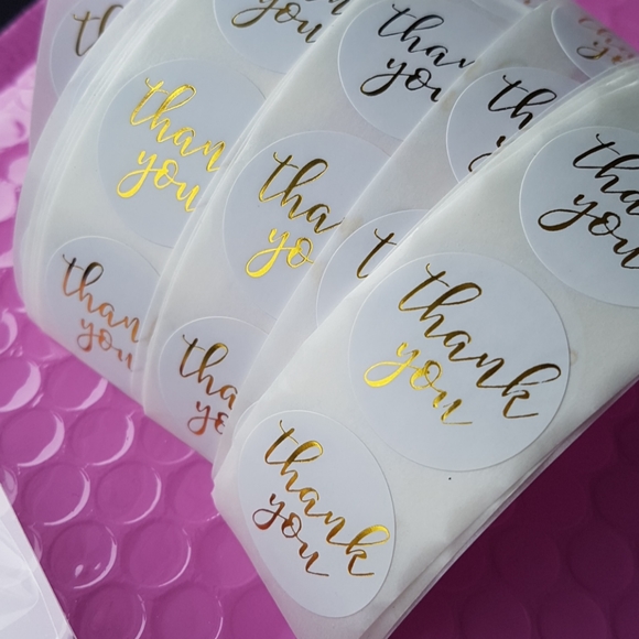 100 pcs White Gold Foil Thank You Stickers 1" - Picture 1 of 8